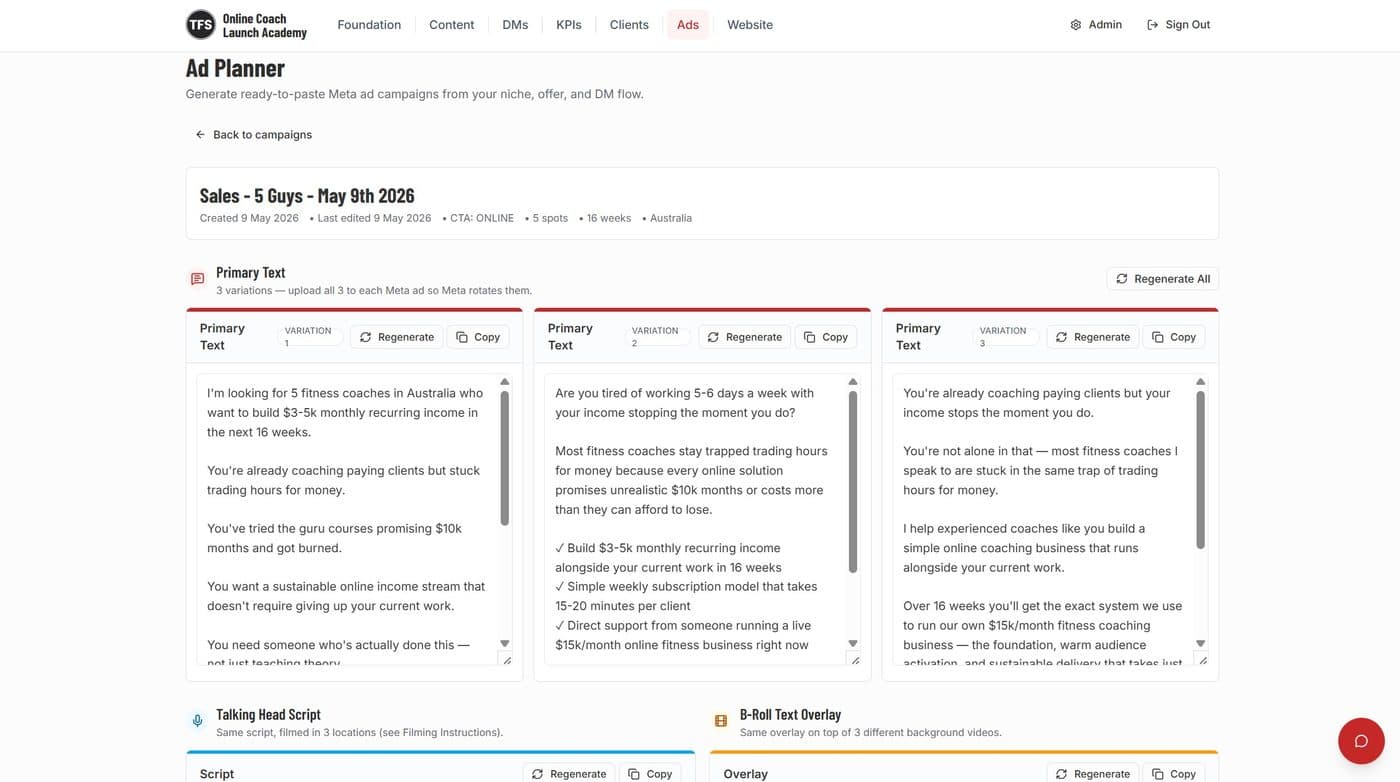 Ad Planner — Meta campaign copy