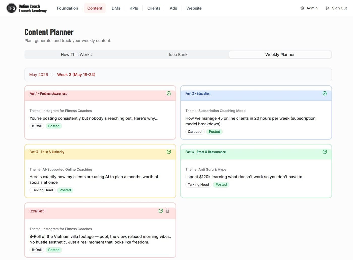 Content Planner — weekly posts
